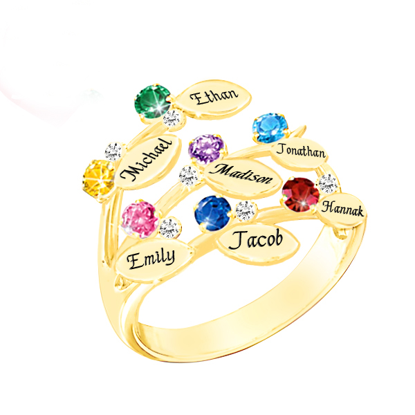 Personalizzabile Sette Nome Anello Con Birthstones