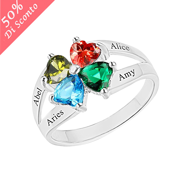 Personalizzabile Quattro Nome Anello Con Birthstones