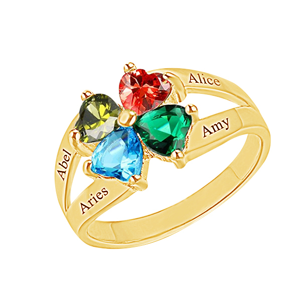 Personalizzabile Quattro Nome Anello Con Birthstones