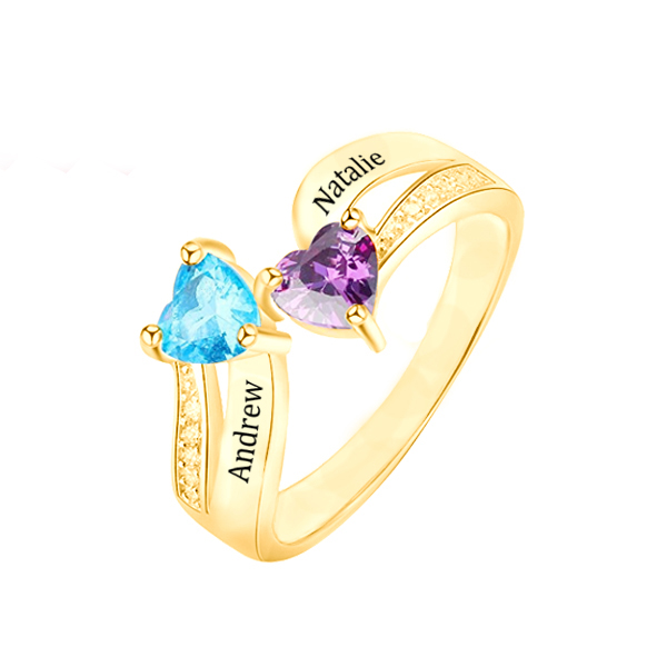 Personalizzabile Due Nome Anello Con Birthstones