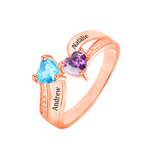 Personalizzabile Due Nome Anello Con Birthstones