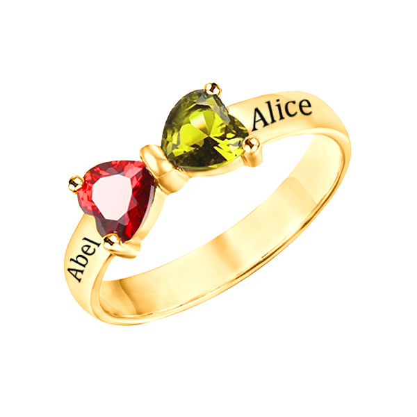 Personalizzabile Due Nome Anello Con Birthstones