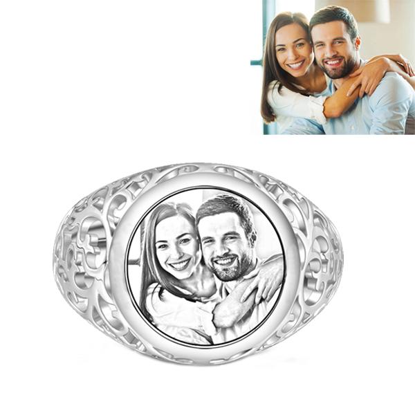 Personalizzata Foto Ring Argento Sterling