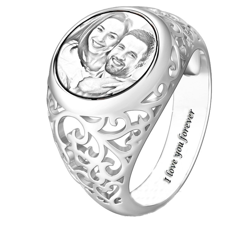 Personalizzata Foto Ring Argento Sterling