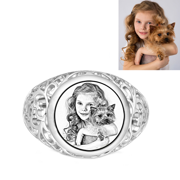 Personalizzata Foto Ring Argento Sterling